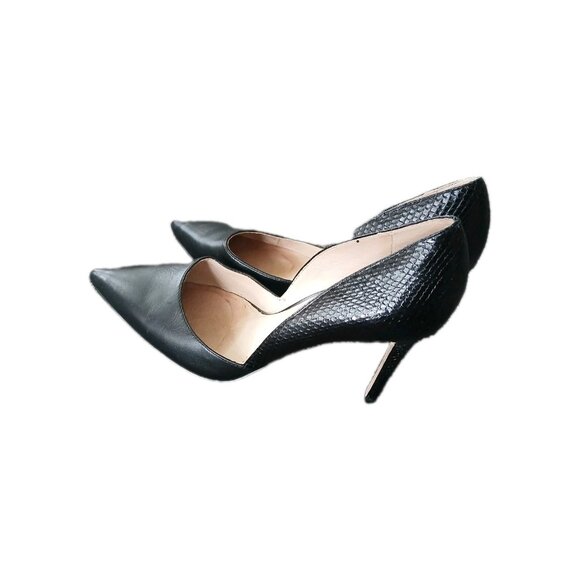 Louise Et Cie Womens 9 Black Leather Snakeskin Pointed Toe Stiletto Heels Pumps - Picture 1 of 6